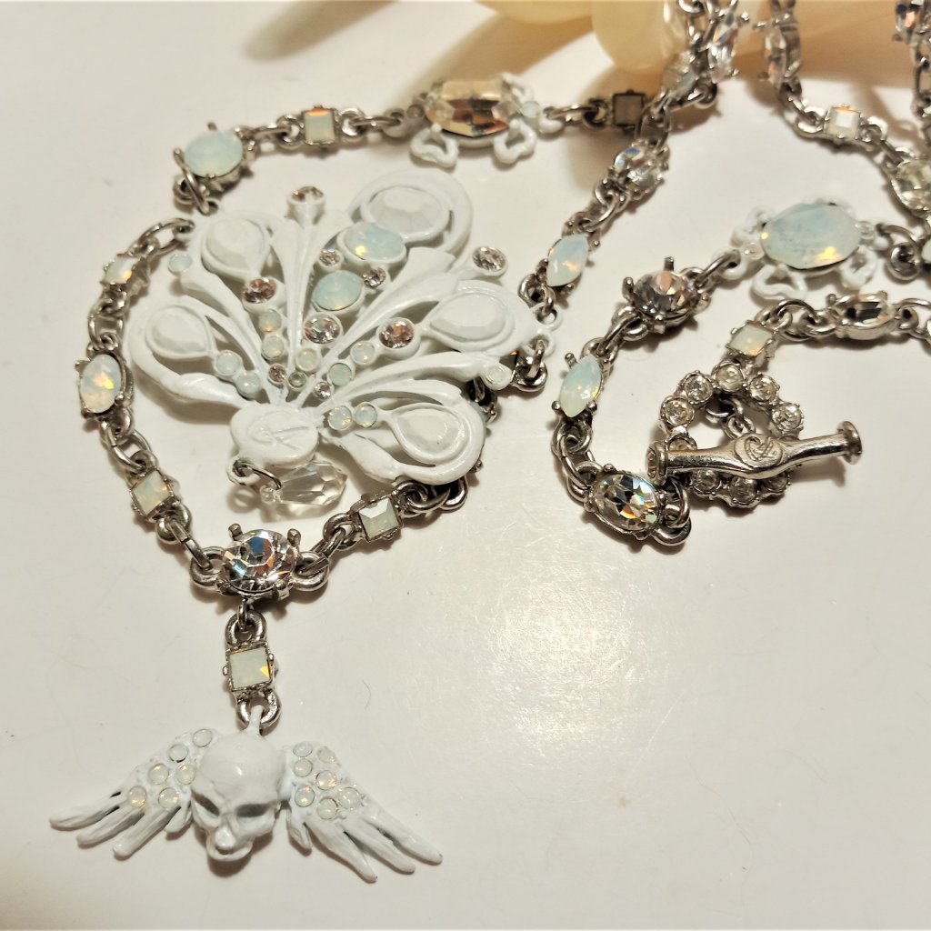 Rare Vintage Lacroix White Voodoo Skull Necklace